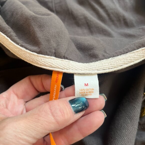 Anthropologie Saturday Sunday Hoodie M Gray Brown Floral Embroidered Boho Cotton - Picture 4 of 10